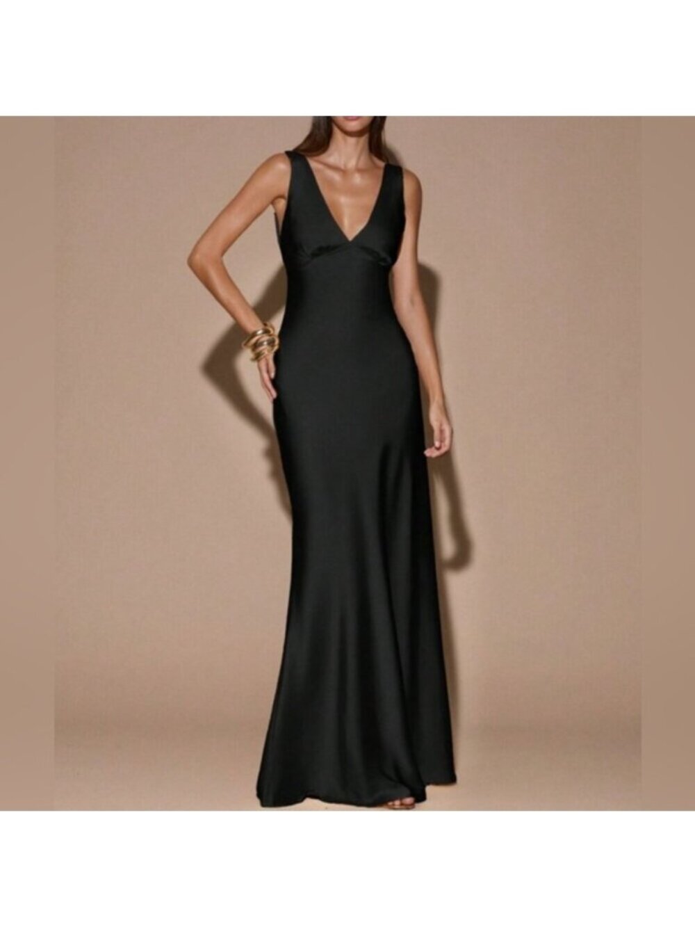Sexy Minimalist Deep V-Neck Sleeveless Backless Tie Dress Black